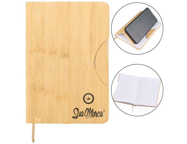 Caderneta Personalizada Estilo Moleskine Com Suporte Para Celular E Folhas Pautadas
