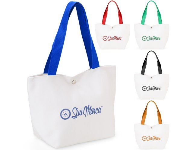 Bolsa Personalizada De Lona Com Fecho Boto E Alas Coloridas