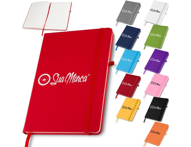 Caderneta Estilo Moleskine Personalizada Com Capa Emborrachada E Folhas Pautadas 21x14,5cm