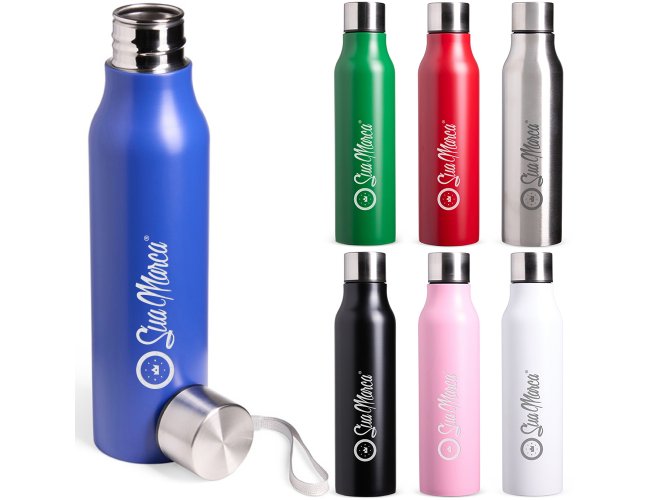 Garrafa Personalizada De Ao Inox Com Ala De Transporte Na Tampa E Capacidade De 1 Litro