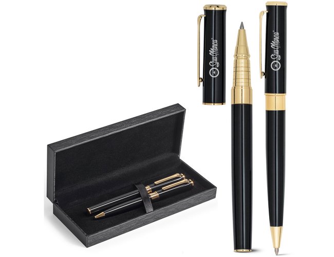 Conjunto De Canetas Personalizadas Metal Roller E Esferogrfica Com Estojo VERSAILLES
