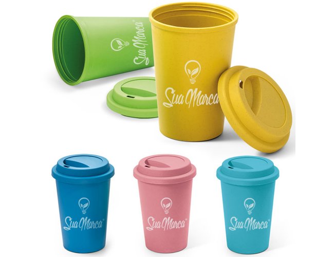 Copo Ecolgico Personalizado De Fibra De Bambu E PP Com Tampa 450ml BACURI