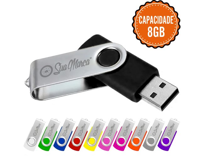 Pen Drive Giratrio Personalizado De Plstico E Metal Com Capacidade De 8GB