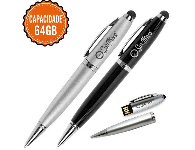 Caneta Pen Drive Personalizada De Metal Com Ponteira Touch Com Capacidade De 64GB