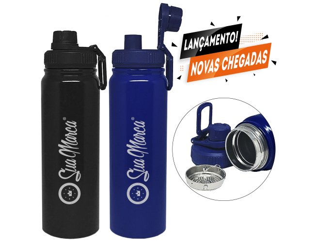 Garrafa Trmica Personalizada De Ao Inox Com Infusor, Tampa Com Ala E Capacidade De 800ml