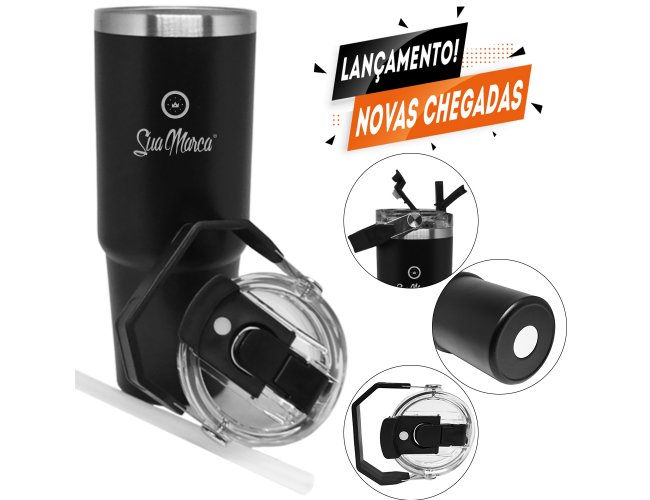 Copo Trmico Personalizado De Ao Inox Com Tampa, Ala E Canudo De 900ml