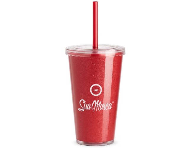 Copo Personalizado Gliter Com Tampa de 540ml GV035