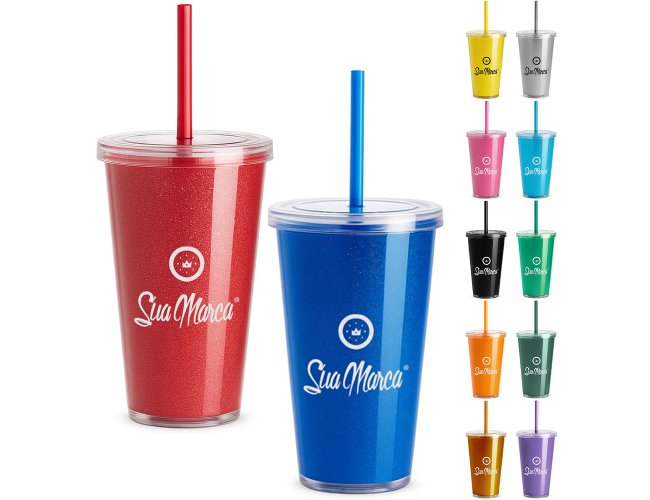 Copo Personalizado Gliter Com Tampa de 540ml GV035