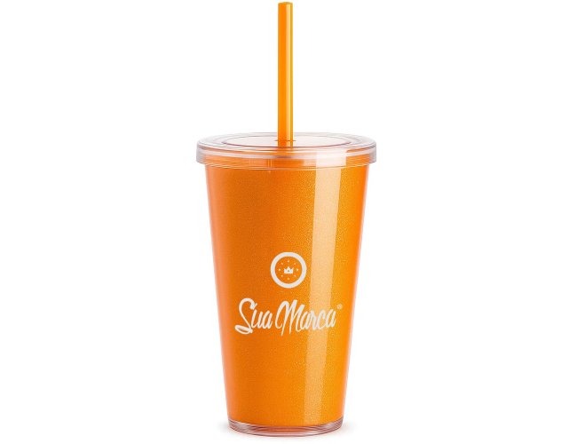 Copo Personalizado Gliter Com Tampa de 540ml GV035