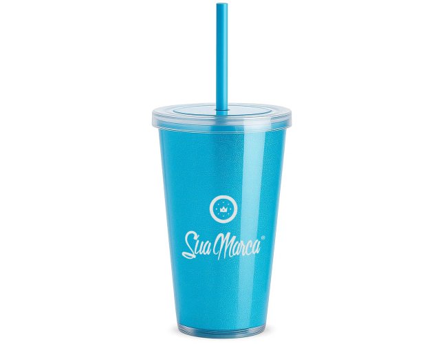 Copo Personalizado Gliter Com Tampa de 540ml GV035