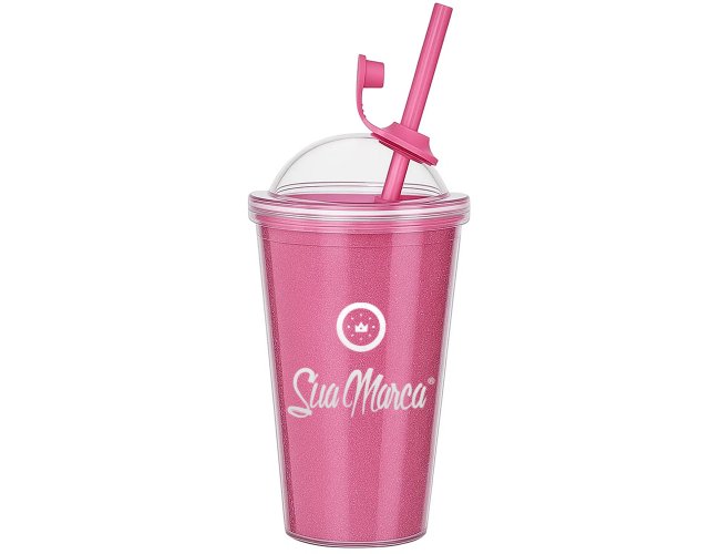 Copo Personalizado Gliter EVA Com Tampa Bola 540ml GV040