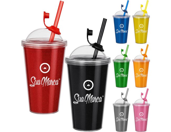 Copo Personalizado Gliter EVA Com Tampa Bola 540ml GV040