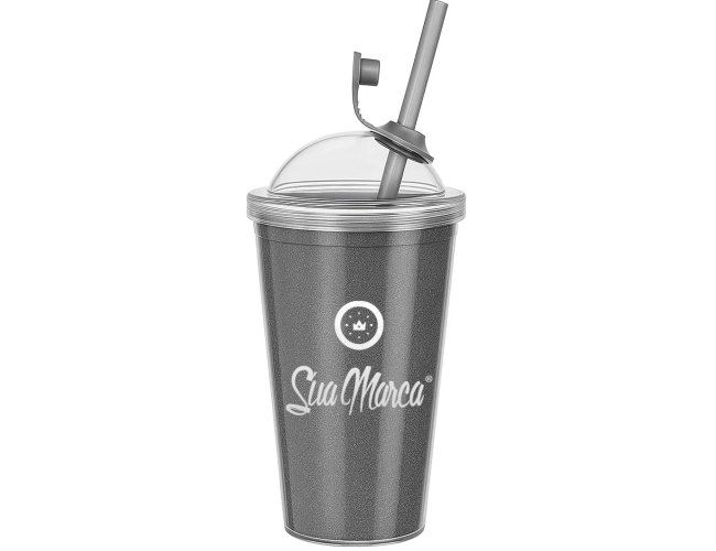 Copo Personalizado Gliter EVA Com Tampa Bola 540ml GV040