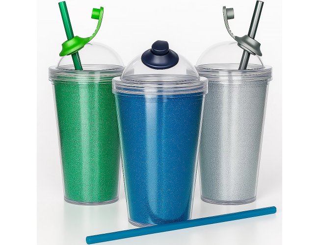Copo Personalizado Gliter EVA Com Tampa Bola 540ml GV040