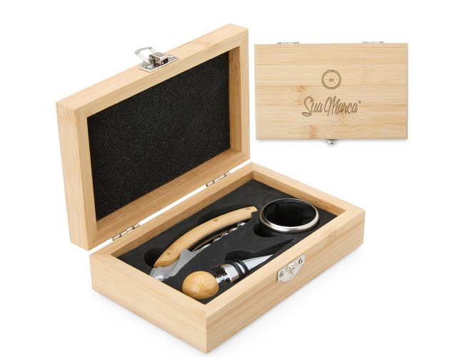 Kit Vinho Personalizado de Bambu 3 Peças XV8169