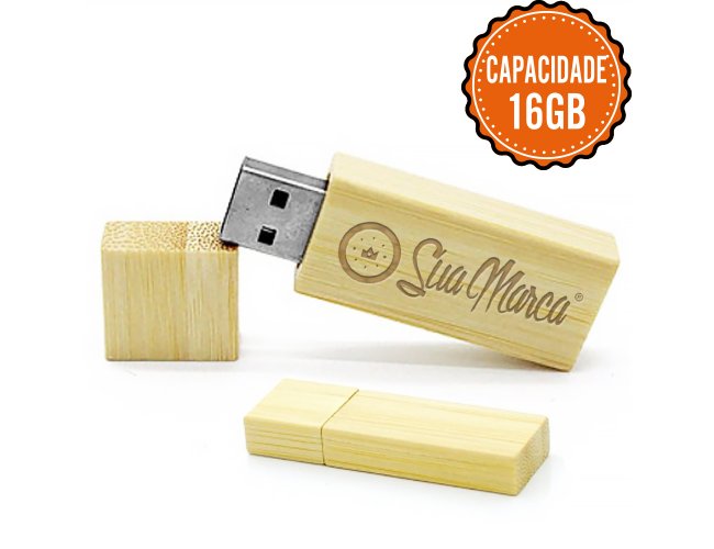 Pen Drive Ecolgico Retangular Personalizado De Bambu Com Tampa Fixada Por Im E Capacidade De 16GB