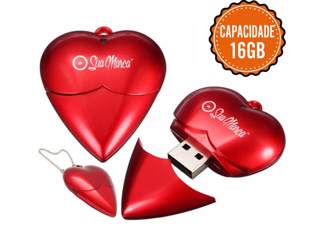 Pen Drive Personalizado Com Formato De Corao Em Plstico E Capacidade De 16GB