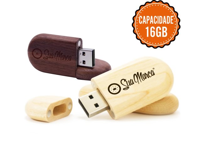 Pen Drive Ecolgico Oval Personalizado De Bambu E Madeira Com Tampa Fixada Por Im E Capacidade De 16GB