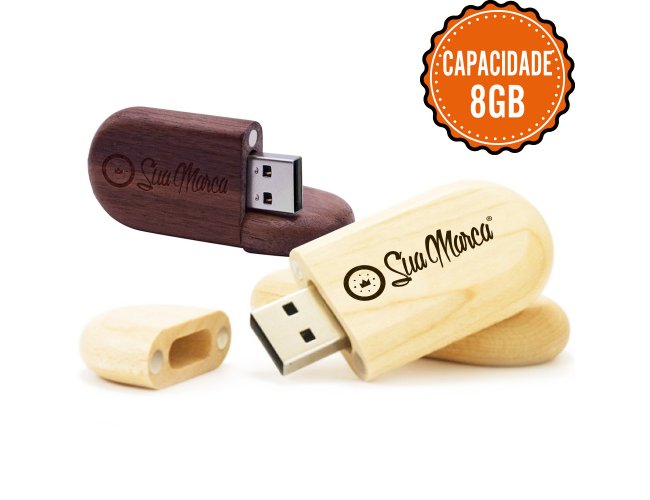 Pen Drive Ecolgico Oval Personalizado De Bambu E Madeira Com Tampa Fixada Por Im E Capacidade De 8GB