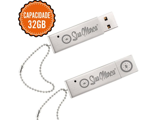 Pen Drive Personalizado Retangular De Alumnio Com Tampa Protetora De Memria E Capacidade De 32GB