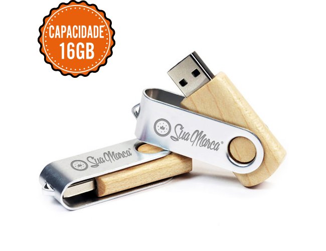 Pen Drive Giratrio Ecolgico Personalizado De Bambu E Metal Com Capacidade De 16GB