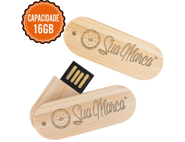 Pen Drive Giratrio Ecolgico Personalizado De Bambu Modelo PEQUENO Com Capacidade De 16GB