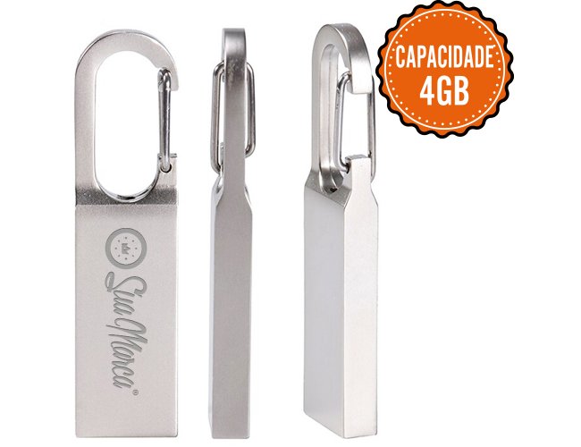 Pen Drive Personalizado De Metal Com Mosqueto E Capacidade De 4GB