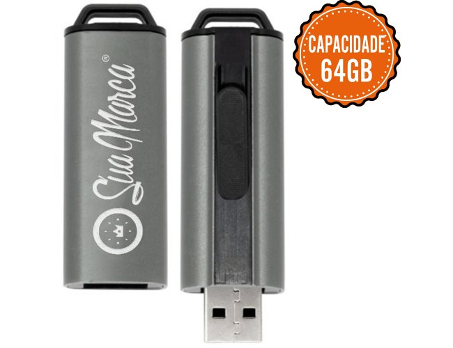 Pen Drive Personalizado Retrtil De Metal E Plstico Com Capacidade De 64GB