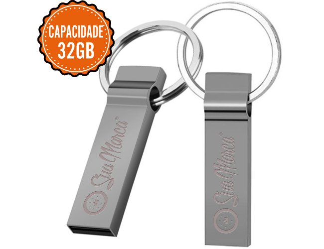 Pen Drive Personalizado Retangular De Metal Com Argola Para Chaveiro Com Capacidade De 32GB