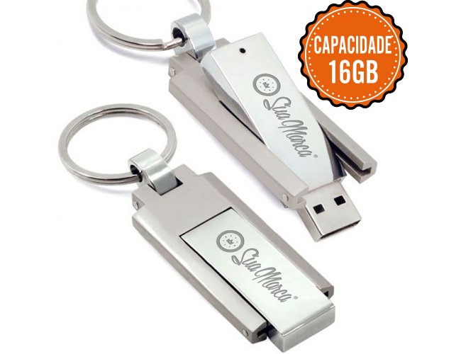 Pen Drive Personalizado De Metal Giratrio Com Argola Para Chaveiro HARD E Capacidade De 16GB