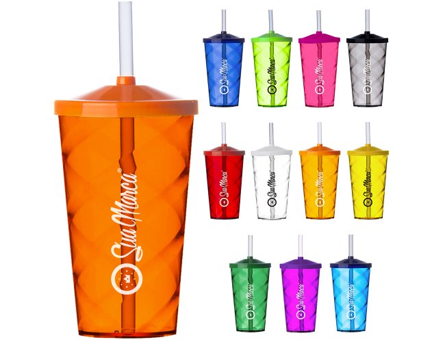 Copo Twister Personalizado De PS Cristal Com Tampa E Canudo Capacidade De 550ml