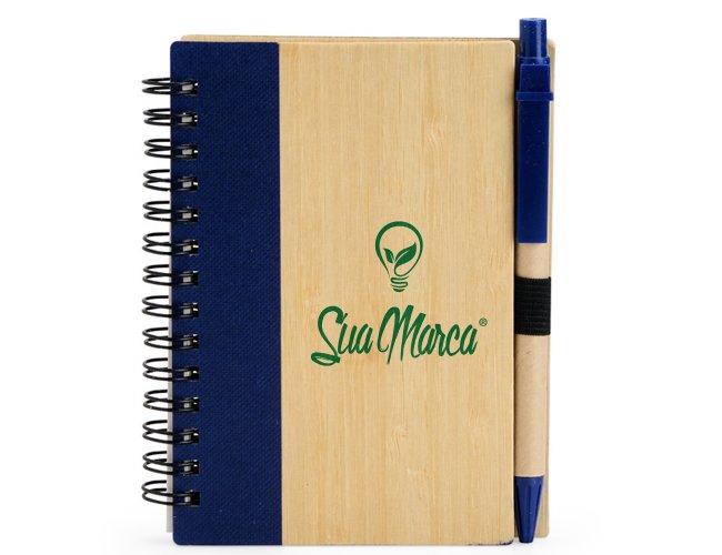 Caderno Ecológico Capa de Bambu Com Caneta XV18937