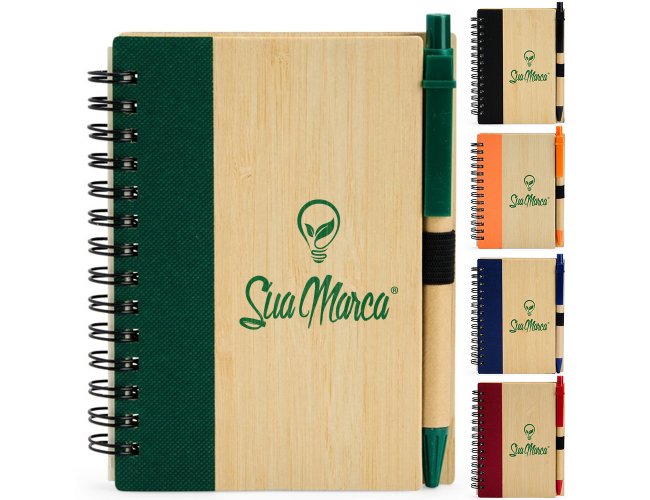 Caderno Ecológico Capa de Bambu Com Caneta XV18937