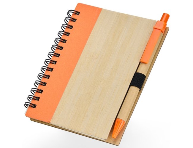 Caderno Ecológico Capa de Bambu Com Caneta XV18937
