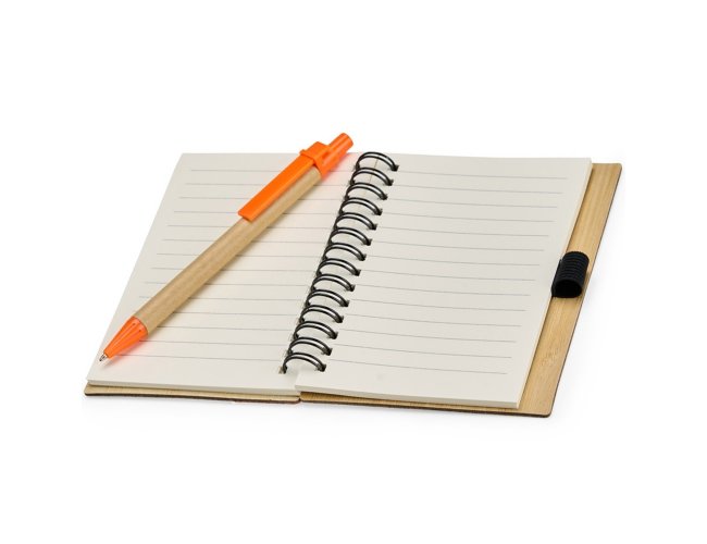 Caderno Ecológico Capa de Bambu Com Caneta XV18937