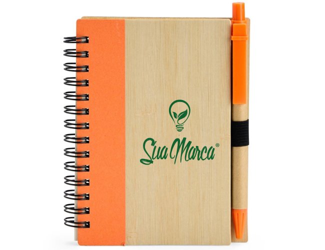 Caderno Ecológico Capa de Bambu Com Caneta XV18937