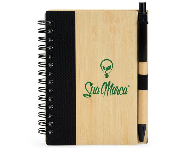 Caderno Ecológico Capa de Bambu Com Caneta XV18937