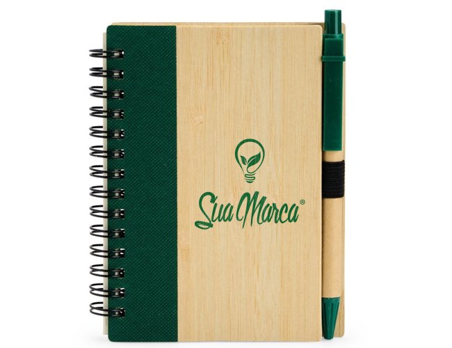 Caderno Ecológico Capa de Bambu Com Caneta XV18937
