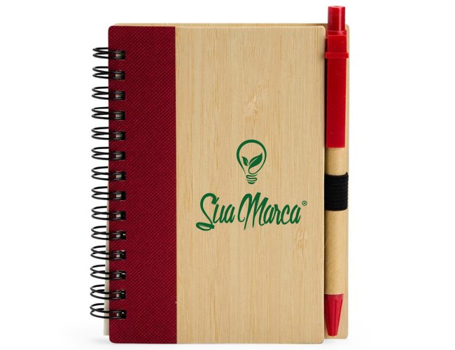 Caderno Ecológico Capa de Bambu Com Caneta XV18937