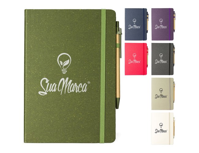 Caderneta Personalizada Fibra de Arroz e Caneta XV8290